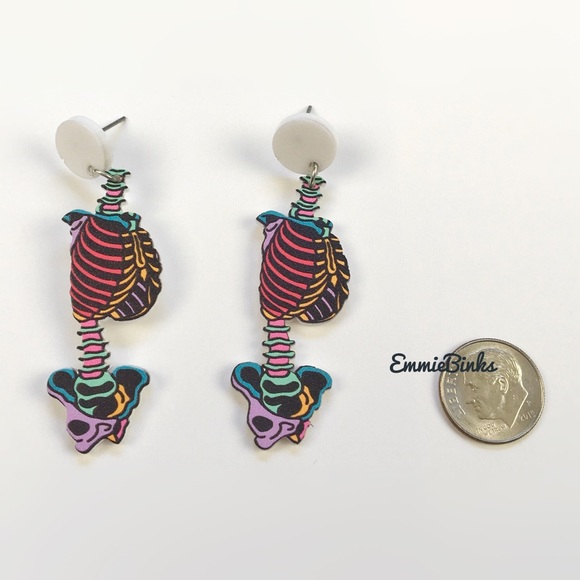 ✨3for$38 New Oddity Human Spine & Bones Illustrated Drop Dangle Earrings - Picture 7 of 10